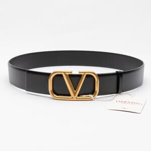 Valentino Garavani Men Leather Logo Buckle Belt Black 35/90